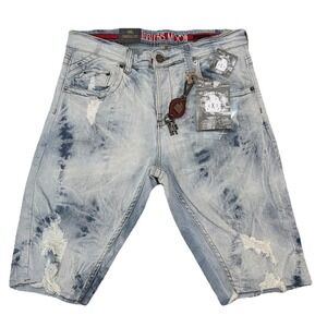 NWT Smugglers Moon Denim Shorts Men's Button Fly 34x12 Blue Distressed Outdoor
